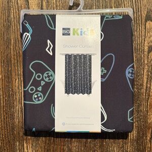 Navy Blue and Neon kids Shower Curtain Video Game Graphics NWT